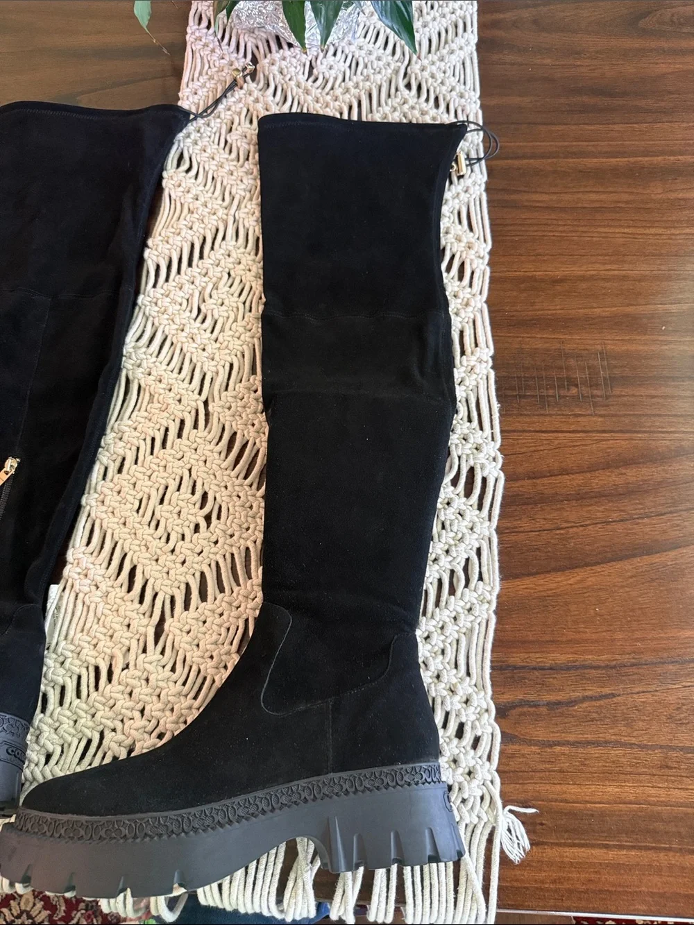 Coach Black Suede Over-the-Knee Lug Sole Boots